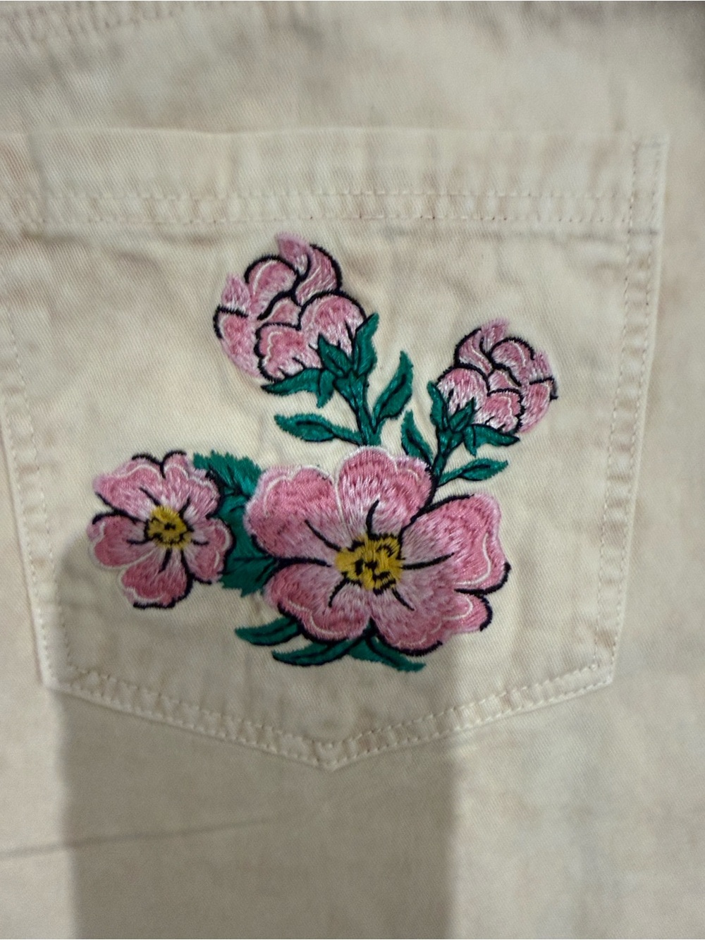 Agua Bendita Cream Bermuda Shorts with Pink & Green Floral Embroidery - Picture 8 of 16